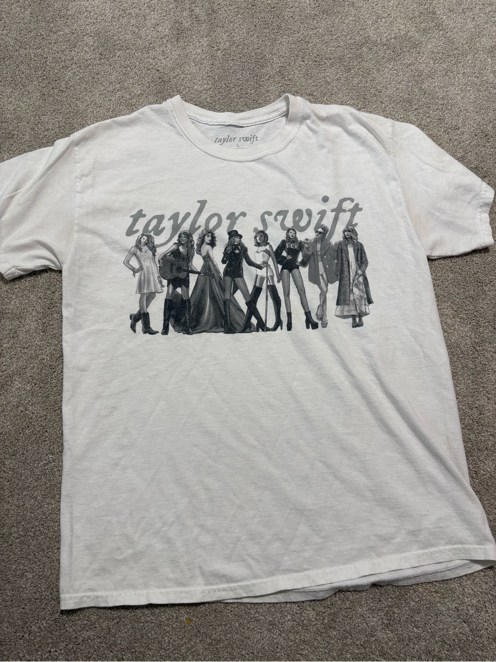 Taylor Swift White Graphic Tee with Gray Monochrome Print